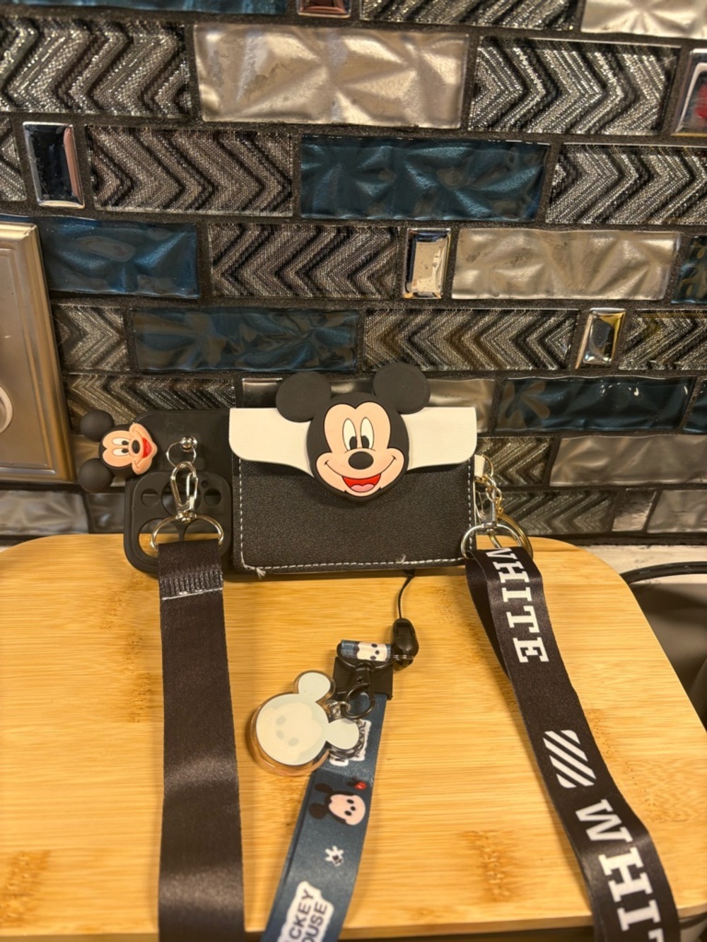 Disney Mickey Mouse Black and White Card Holder with Lanyard Set